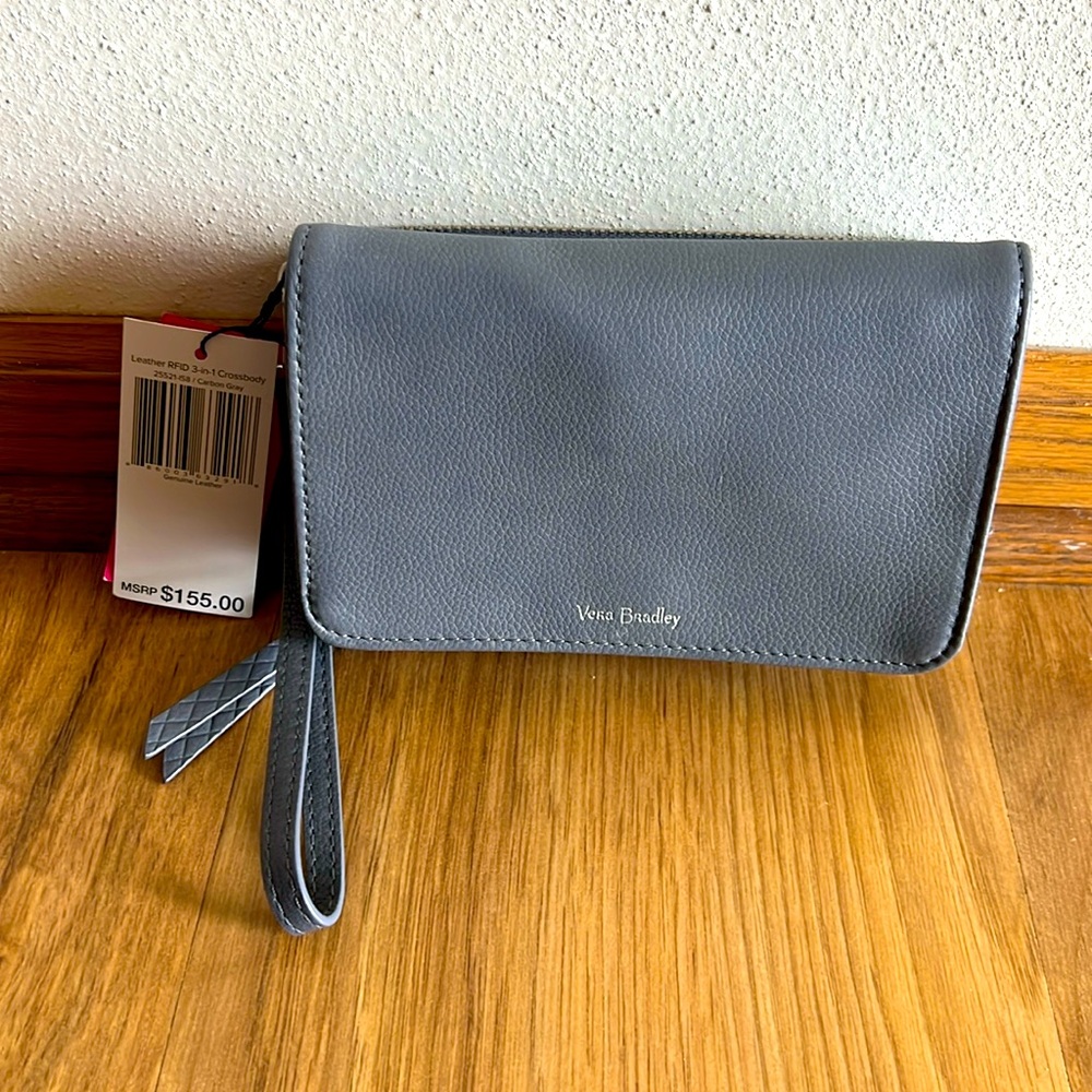 Vera Bradley Gray clutch with wrist and shoulder strap